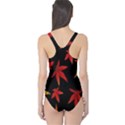 Colorful Autumn Leaves On Black Background One Piece Swimsuit View2