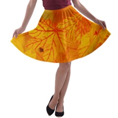 Bright Yellow Autumn Leaves A-line Skater Skirt by Amaryn4rt