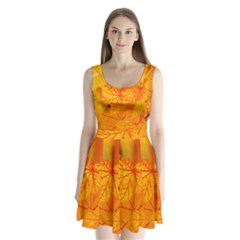 Bright Yellow Autumn Leaves Split Back Mini Dress 