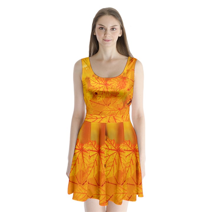 Bright Yellow Autumn Leaves Split Back Mini Dress 