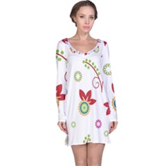 Colorful Floral Wallpaper Background Pattern Long Sleeve Nightdress by Amaryn4rt