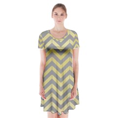 Abstract Vintage Lines Short Sleeve V-neck Flare Dress