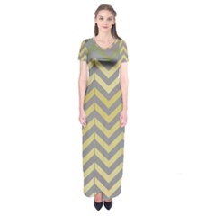 Abstract Vintage Lines Short Sleeve Maxi Dress