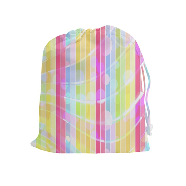 Colorful Abstract Stripes Circles And Waves Wallpaper Background Drawstring Pouches (Extra Large)