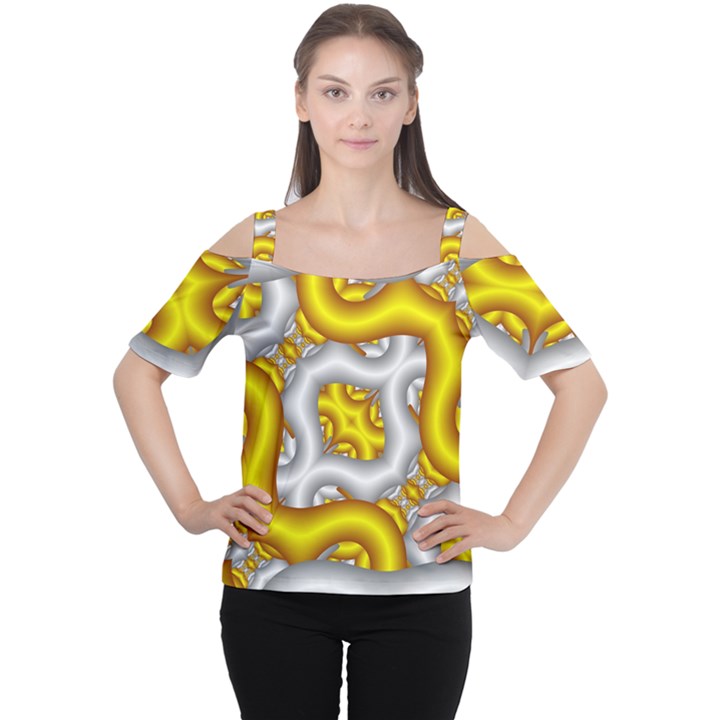Fractal Background With Golden And Silver Pipes Women s Cutout Shoulder Tee