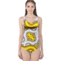 Fractal Background With Golden And Silver Pipes One Piece Swimsuit View1