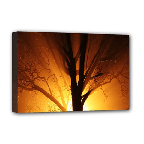 Rays Of Light Tree In Fog At Night Deluxe Canvas 18  x 12  