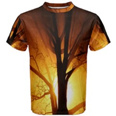 Rays Of Light Tree In Fog At Night Men s Cotton Tee