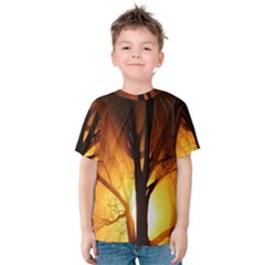 Rays Of Light Tree In Fog At Night Kids  Cotton Tee