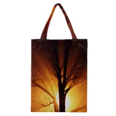 Rays Of Light Tree In Fog At Night Classic Tote Bag