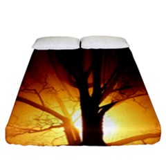 Rays Of Light Tree In Fog At Night Fitted Sheet (california King Size) by Amaryn4rt