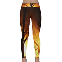 Rays Of Light Tree In Fog At Night Classic Yoga Leggings by Amaryn4rt