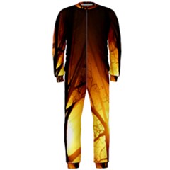 Rays Of Light Tree In Fog At Night OnePiece Jumpsuit (Men) 