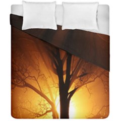 Rays Of Light Tree In Fog At Night Duvet Cover Double Side (California King Size)