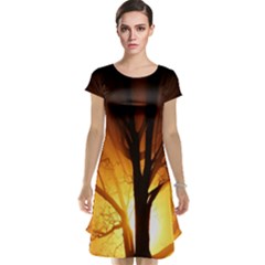 Rays Of Light Tree In Fog At Night Cap Sleeve Nightdress