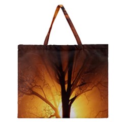 Rays Of Light Tree In Fog At Night Zipper Large Tote Bag by Amaryn4rt