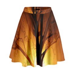 Rays Of Light Tree In Fog At Night High Waist Skirt