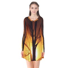 Rays Of Light Tree In Fog At Night Flare Dress