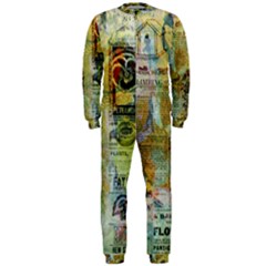 Old Newspaper And Gold Acryl Painting Collage Onepiece Jumpsuit (men)  by EDDArt