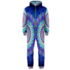 Power Flower Mandala   Blue Cyan Violet Hooded Jumpsuit (men)  by EDDArt