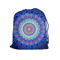 Power Flower Mandala   Blue Cyan Violet Drawstring Pouches (extra Large) by EDDArt