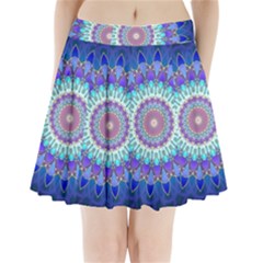 Power Flower Mandala   Blue Cyan Violet Pleated Mini Skirt by EDDArt