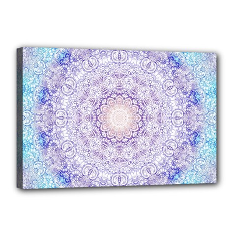 India Mehndi Style Mandala   Cyan Lilac Canvas 18  X 12  by EDDArt