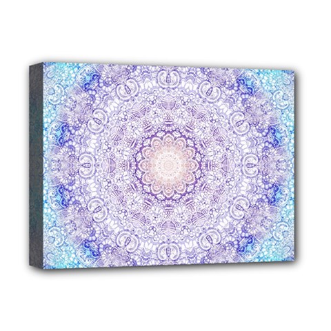 India Mehndi Style Mandala   Cyan Lilac Deluxe Canvas 16  X 12  