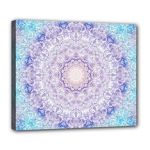 India Mehndi Style Mandala   Cyan Lilac Deluxe Canvas 24  X 20   by EDDArt