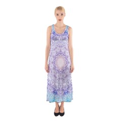 India Mehndi Style Mandala   Cyan Lilac Sleeveless Maxi Dress by EDDArt