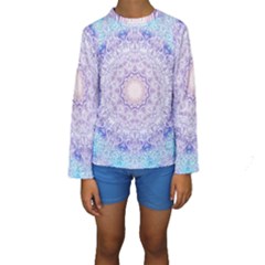 India Mehndi Style Mandala   Cyan Lilac Kids  Long Sleeve Swimwear by EDDArt