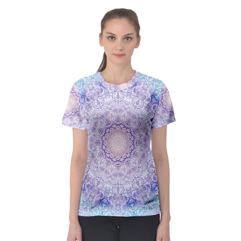 India Mehndi Style Mandala   Cyan Lilac Women s Sport Mesh Tee by EDDArt