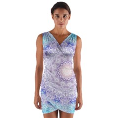 India Mehndi Style Mandala   Cyan Lilac Wrap Front Bodycon Dress by EDDArt