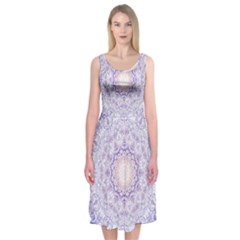 India Mehndi Style Mandala   Cyan Lilac Midi Sleeveless Dress by EDDArt