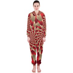 Fractal Red Petal Spiral Hooded Jumpsuit (ladies)  by Amaryn4rt