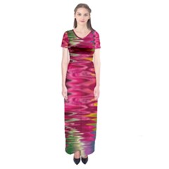 Abstract Pink Colorful Water Background Short Sleeve Maxi Dress by Amaryn4rt