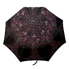 Fractal Red Cross On Black Background Folding Umbrellas by Amaryn4rt