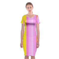 Multi Colored Bright Stripes Striped Background Wallpaper Classic Short Sleeve Midi Dress by Amaryn4rt