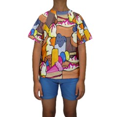 Sweet Stuff Digitally Created Sweet Food Wallpaper Kids  Short Sleeve Swimwear by Amaryn4rt