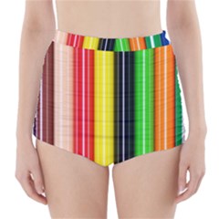 Colorful Striped Background Wallpaper Pattern High-waisted Bikini Bottoms by Amaryn4rt