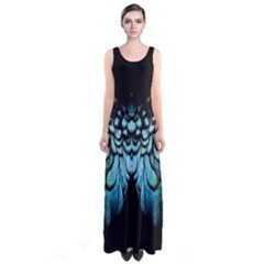 Blue And Green Feather Collier Sleeveless Maxi Dress