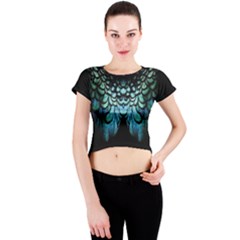 Blue And Green Feather Collier Crew Neck Crop Top by LetsDanceHaveFun