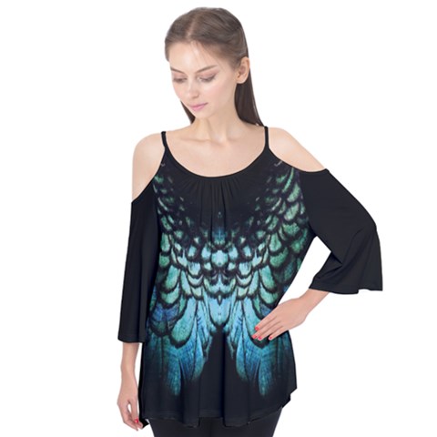 Blue And Green Feather Collier Flutter Tees by LetsDanceHaveFun