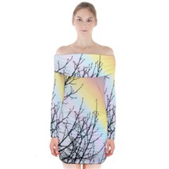 Rainbow Sky Spectrum Rainbow Colors Long Sleeve Off Shoulder Dress