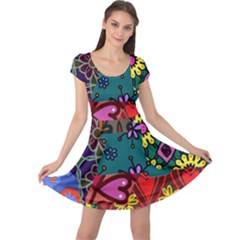 Digitally Created Abstract Patchwork Collage Pattern Cap Sleeve Dresses by Amaryn4rt