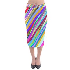 Multi Color Tangled Ribbons Background Wallpaper Velvet Midi Pencil Skirt by Amaryn4rt