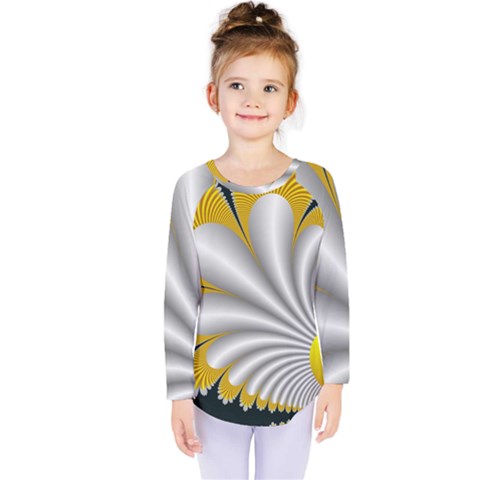 Fractal Gold Palm Tree On Black Background Kids  Long Sleeve Tee by Amaryn4rt