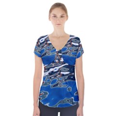 Colorful Reflections In Water Short Sleeve Front Detail Top