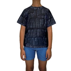 Black Burnt Wood Texture Kids  Short Sleeve Swimwear by Amaryn4rt