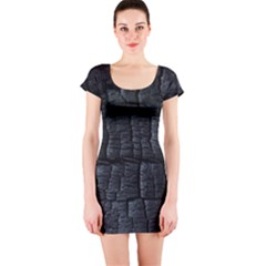 Black Burnt Wood Texture Short Sleeve Bodycon Dress by Amaryn4rt